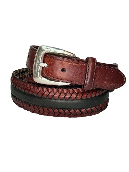 Brighton Vintage Leather Woven Brown Black Belt Silver Buckle Boho Classic Chic main image 4